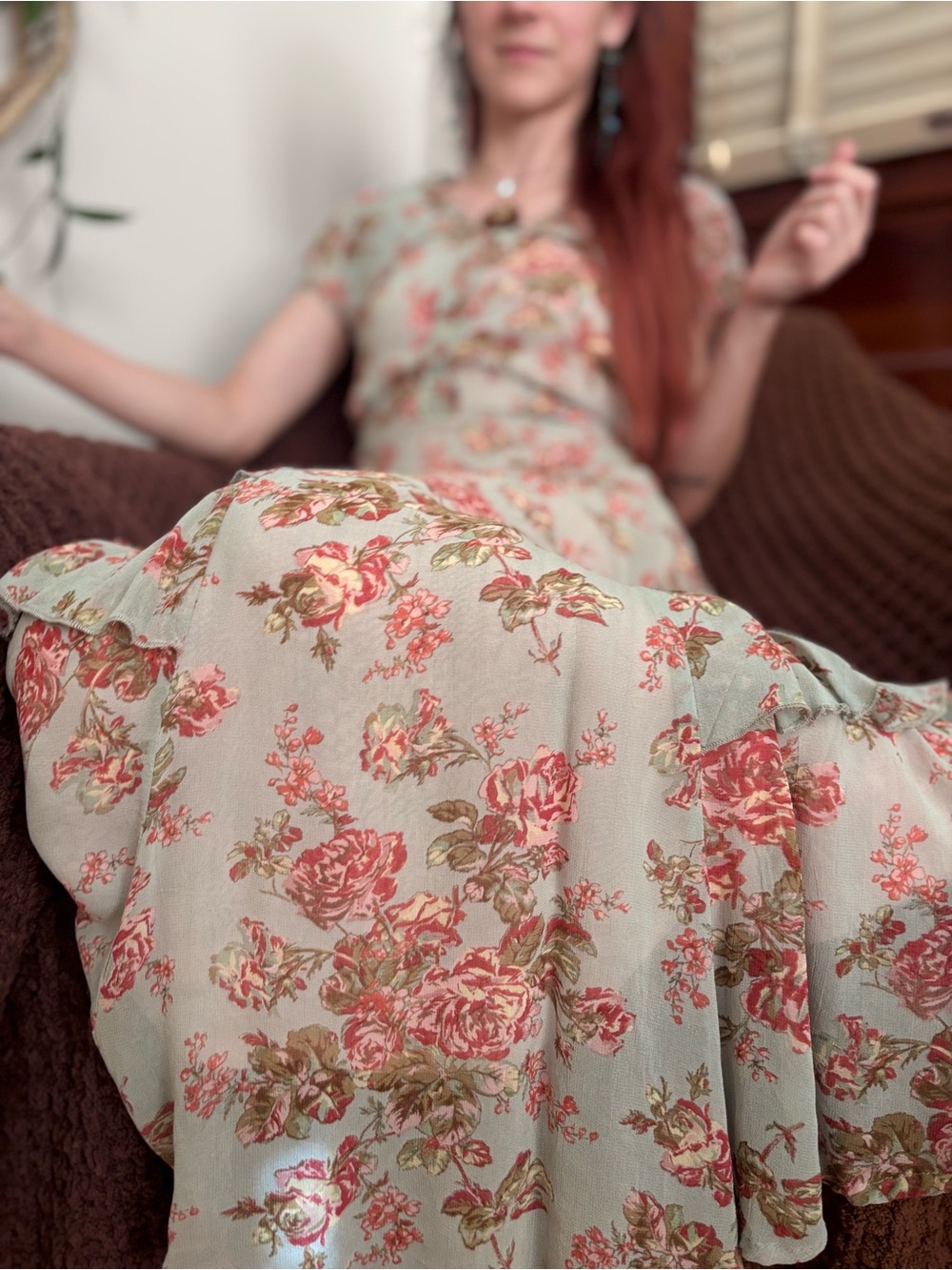 XS Pastel Pink Blue Floral Rose Print V-Neck Maxi Dress - Picture 4 of 13